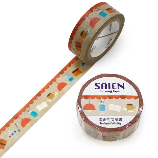 Kamiiso SAIEN Washi Masking Tape - Reading at the Cafe, 15mm x 7m roll