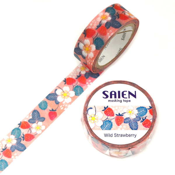 Kamiiso SAIEN Washi Masking Tape - Wild Strawberry, 15mm x 7m roll