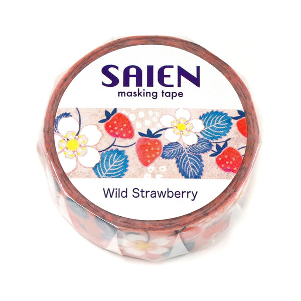 Kamiiso SAIEN Washi Masking Tape - Wild Strawberry, 15mm x 7m roll