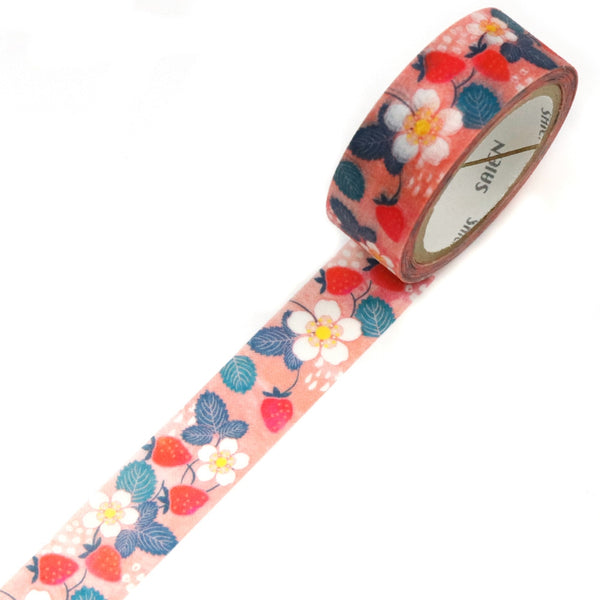 Kamiiso SAIEN Washi Masking Tape - Wild Strawberry, 15mm x 7m roll