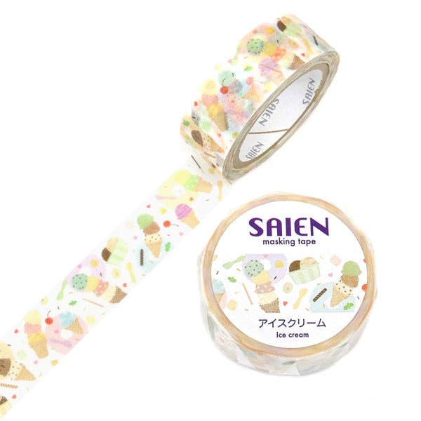 Kamiiso SAIEN Washi Masking Tape - Ice Cream, 15mm x 7m roll