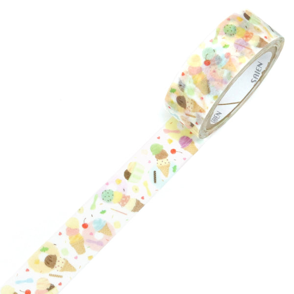 Kamiiso SAIEN Washi Masking Tape - Ice Cream, 15mm x 7m roll