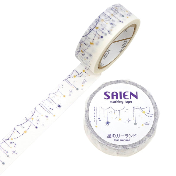Kamiiso SAIEN Washi Masking Tape - Star Garland, 15mm x 7m roll
