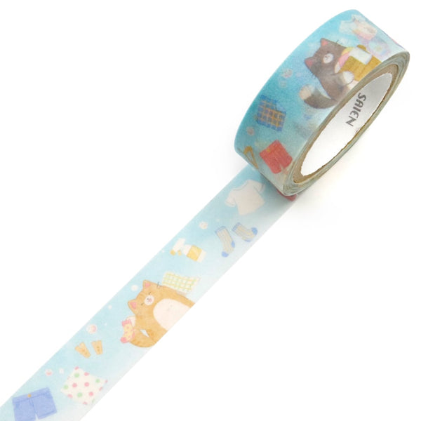 Kamiiso Saien 15mm Washi Tape - Cat Laundry (Pack of 10) | papermindstationery.com