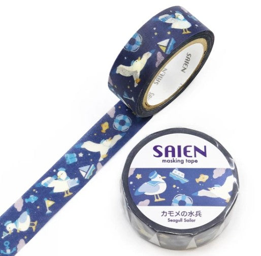 Kamiiso SAIEN Masking Tape - Seagull Sailor, 15mm x 7m roll (Pack of 10)