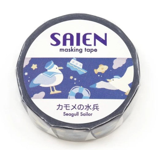 Kamiiso SAIEN Masking Tape - Seagull Sailor, 15mm x 7m roll (Pack of 10) | papermindstationery.com