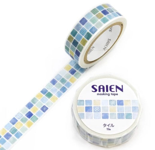 Kamiiso SAIEN Masking Tape - Tile, 15mm x 7m roll (Pack of 10)