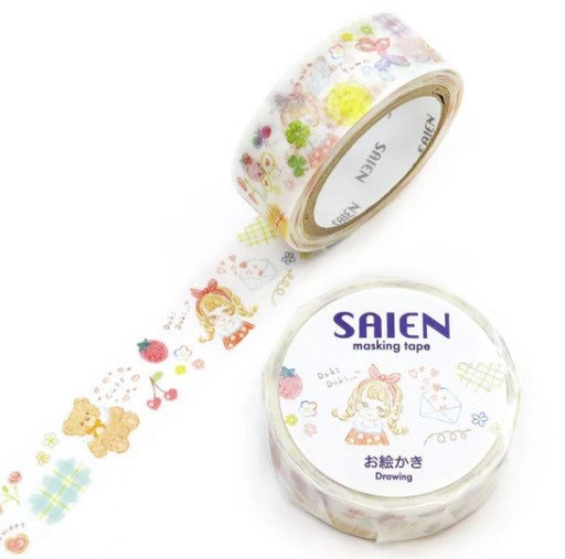 Kamiiso SAIEN Masking Tape - Drawing, 15mm x 7m roll (Pack of 10) | papermindstationery.com