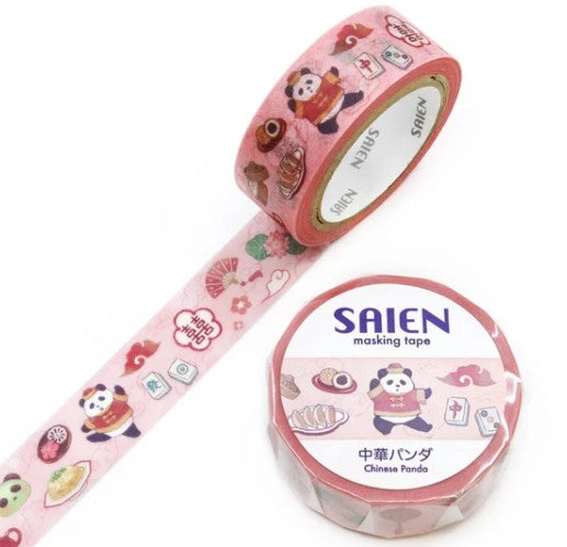 Kamiiso SAIEN Masking Tape - Chinese Panda, 15mm x 7m roll (Pack of 10) | papermindstationery.com