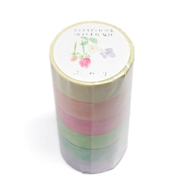 Kamiiso Miki Tamura Masking Tape - Chigiri-e (Torn Paper Art) 6-Color Set - Fuwari (Soft) (Pack of 10) | papermindstationery.com