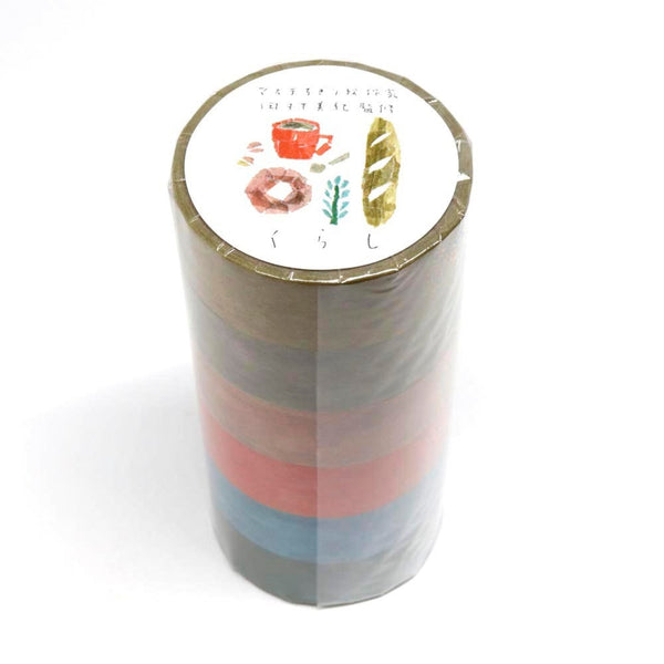 Kamiiso Miki Tamura Masking Tape - Chigiri-e (Torn Paper Art) 6-Color Set - Kurashi (Daily Life) (Pack of 10) | papermindstationery.com