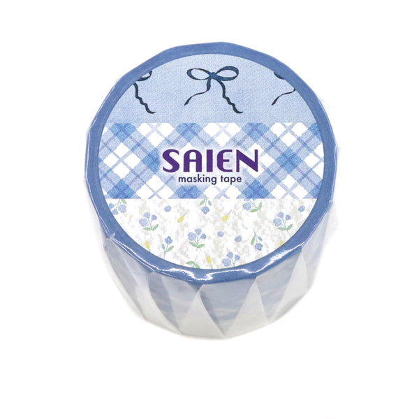 Kamiiso SAIEN Washi Masking Tape - Sky Blue Ribbon 3 Designs, 15mm x 7m roll
