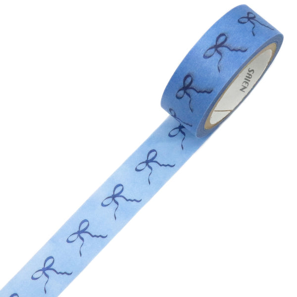 Kamiiso SAIEN Washi Masking Tape - Sky Blue Ribbon 3 Designs, 15mm x 7m roll