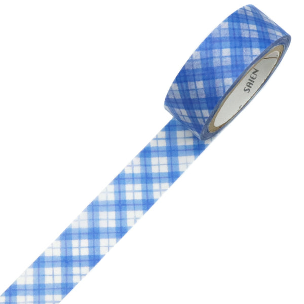Kamiiso SAIEN Washi Masking Tape - Sky Blue Ribbon 3 Designs, 15mm x 7m roll