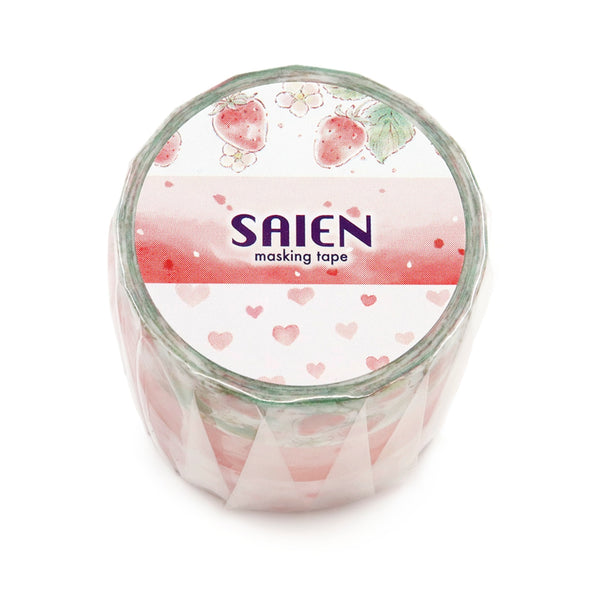 Kamiiso SAIEN Masking Tape - Strawberry Milk 3 Designs, 15mm x 7m roll (Pack of 10) | papermindstationery.com