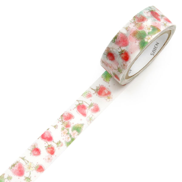 Kamiiso SAIEN Masking Tape - Strawberry Milk 3 Designs, 15mm x 7m roll (Pack of 10) | papermindstationery.com