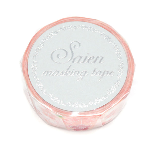 Kamiiso SAIEN Washi Masking Tape - Cherry Blossom Ornament, Silver Foil, 15mm x 7m roll