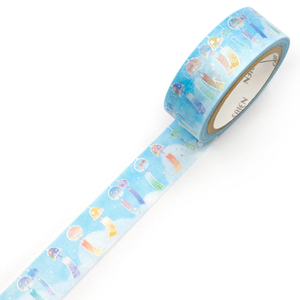Kamiiso SAIEN Washi Masking Tape - Furin (Wind Chime), Silver Foil, 15mm x 7m roll