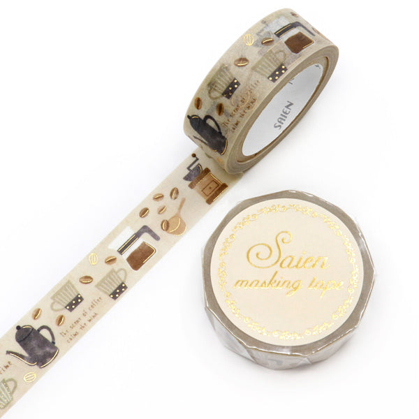 Kamiiso Sansyo 15mm Washi Tape - Saien Coffee Time UR3080