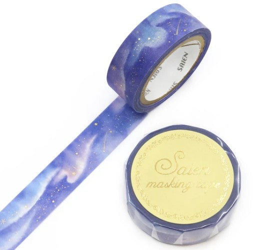 Kamiiso SAIEN Masking Tape - Aurora, Gold Foil, 15mm x 7m roll (Pack of 10)