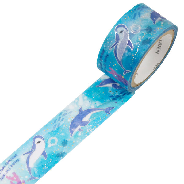 Kamiiso Sansyo 20mm Washi Tapes Set of 2 - Saien Marine Life Dolphine & Shark