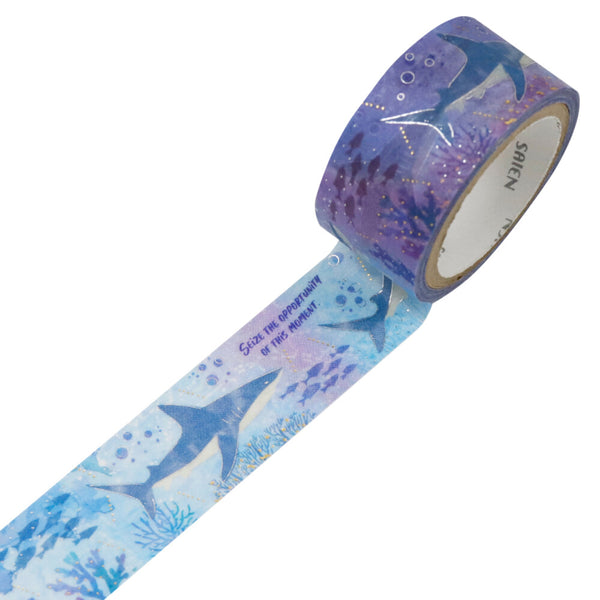 Kamiiso Sansyo 20mm Washi Tapes Set of 2 - Saien Marine Life Dolphine & Shark