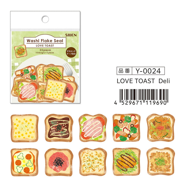 Kamiiso SAIEN Flake Stickers - LOVE TOAST - Deli (Pack of 10) | papermindstationery.com