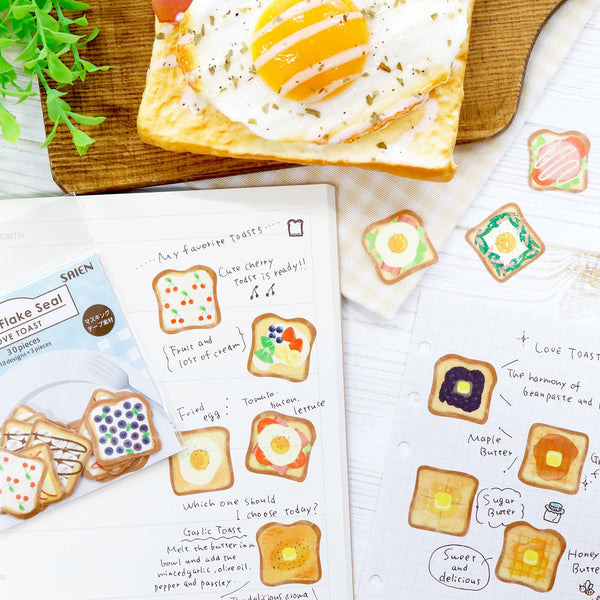 Kamiiso SAIEN Flake Stickers - LOVE TOAST - Deli (Pack of 10) | papermindstationery.com