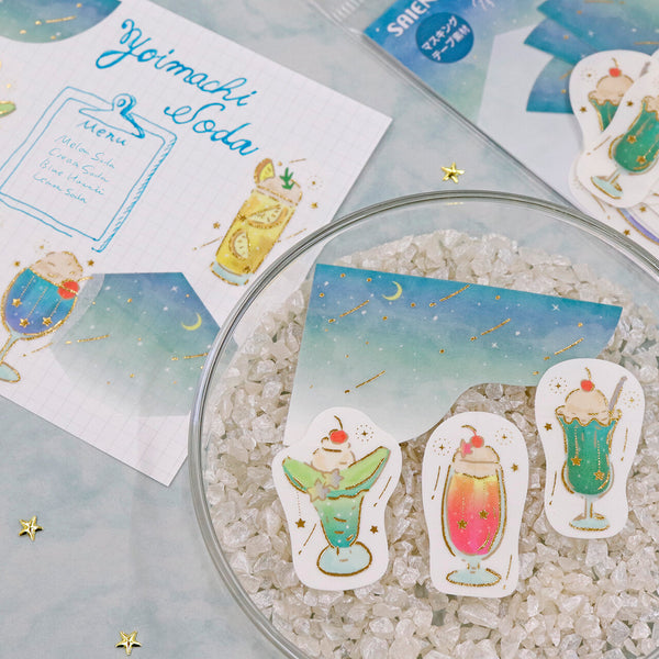 Kamiiso SAIEN Flake Stickers - Hoshikage Kissa (Starlight Cafe) - Yoimachi (Evening Wait) Soda (Pack of 10) | papermindstationery.com