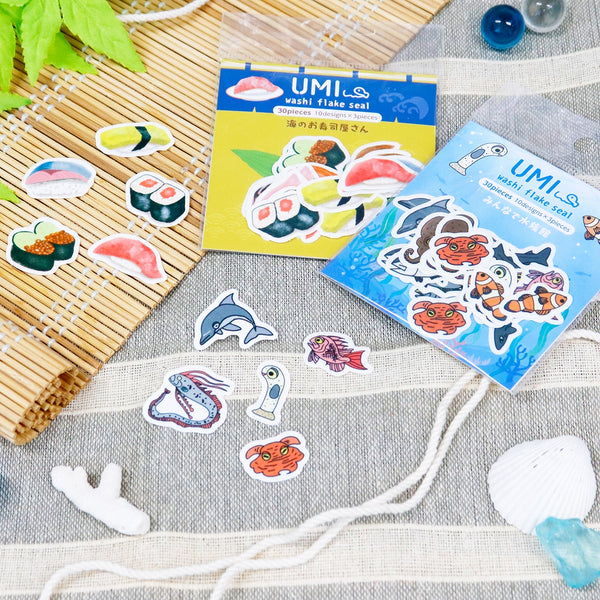 Kamiiso SAIEN Flake Stickers - UMI: Everyone at the Aquarium (Pack of 10) | papermindstationery.com