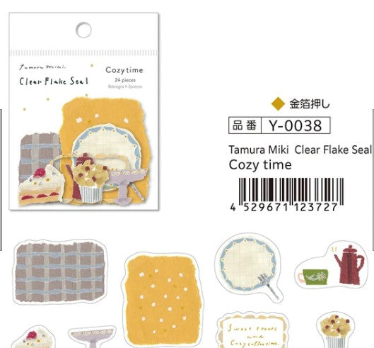 Kamiiso Clear Flake Stickers By Miki Tamura Cozy Time (Pack of 10) | papermindstationery.com
