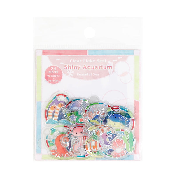 Kamiiso Holographic Foil-Stamped Flake Stickers - Shiny Aquarium Peaceful Sea (Pack of 10)