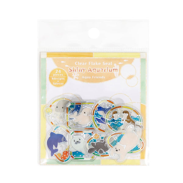 Kamiiso Holographic Foil-Stamped Flake Stickers - Shiny Aquarium Aqua Friends (Pack of 10)