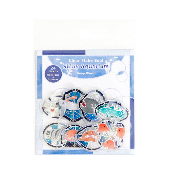 Kamiiso Holographic Foil-Stamped Flake Stickers - Shiny Aquarium Deep World (Pack of 10)
