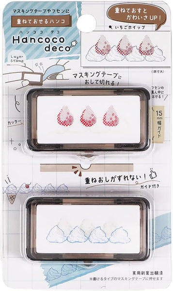 Kutsuwa Pre-inked Stamp Hancoco Deco - Strawberry Whip (Pack of 3) | papermindstationery.com