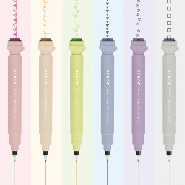 Kutsuwa Stamp Pen Set of 6 - Smoky Blue, Olive Green, Latte Beige, Red Pink, Lavender & Light Greige
