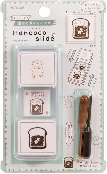 Kutsuwa Hancoco Slide Layered Stamp Set of 2 - Sleeping Dog Bread & Flipping Note