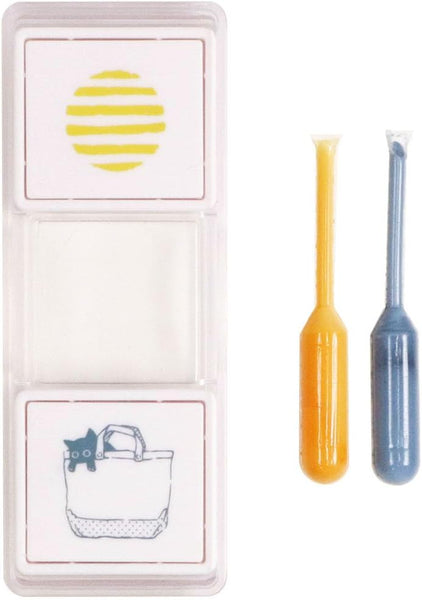 Kutsuwa Hancoco Slide Layered Stamp Set of 2 - Neko Ribbon & Cat in Bag