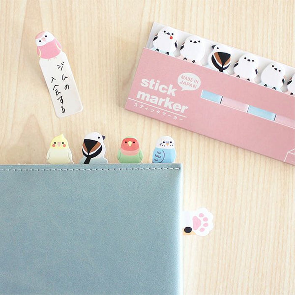 Mind Wave Sticky Note Page Marker Set of 3 - Long-tailed Tit, Parakeet & Java Sparrow