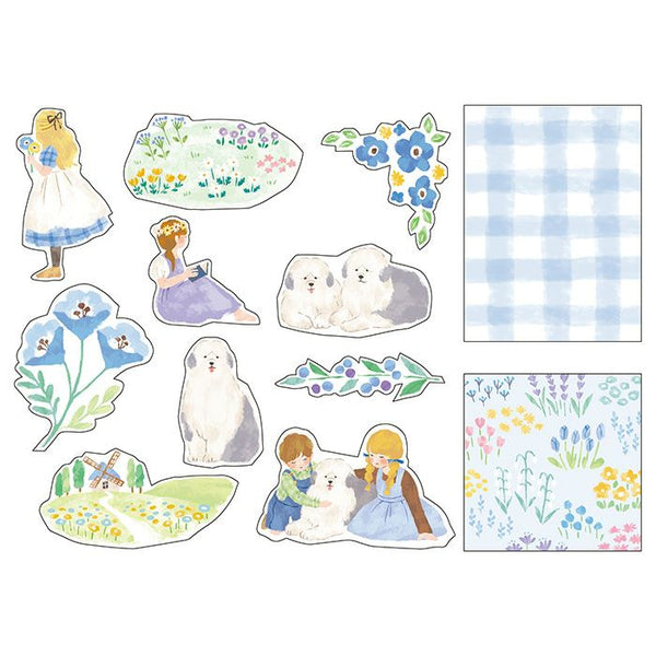 Mind Wave Flake Stickers - Blooming Blue Dog & Flowers 81831 for decorating journals and scrapbooks