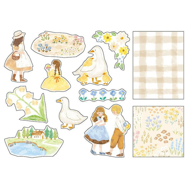 Mind Wave Flake Stickers - Blooming Beige Duck & flowers 81836 for scrapbooking