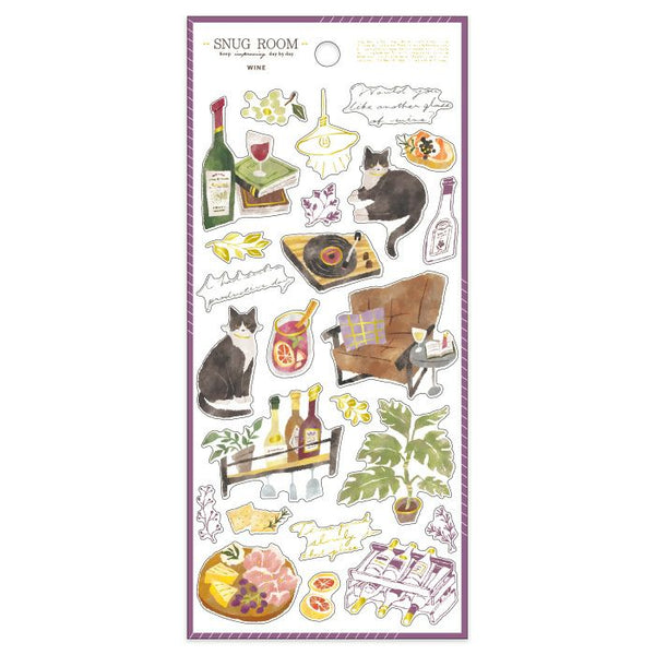 Mind Wave Sticker Sheet - Snug Room Cat & Wine 82079