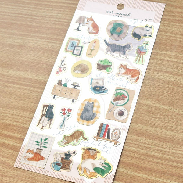 Mind Wave Sticker Sheet Set of 3 - With Animals Dog, Cat & Long-tailed Tit Bird
