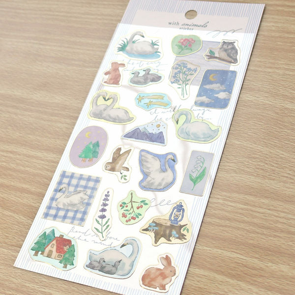 Mind Wave Sticker Sheet Set of 3 - With Animals Bear, Deer & Swan