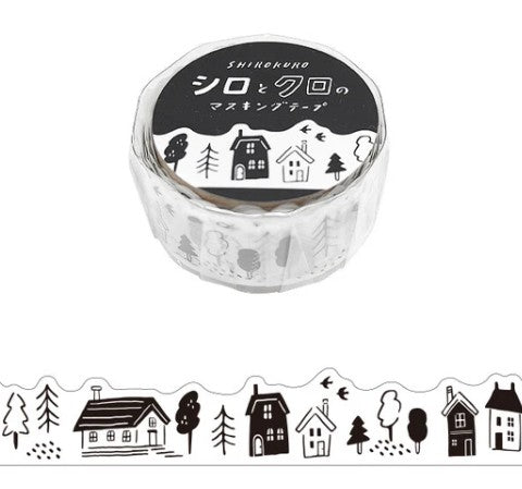 Mind Wave ShiroKuro Black & White Masking Tape Die-cut 95346 Life (Pack of 6) | papermindstationery.com