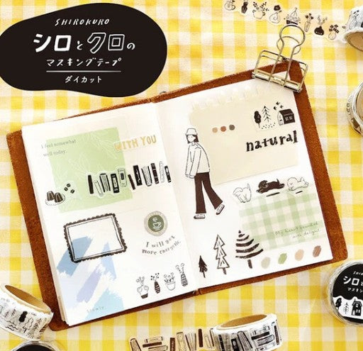 Mind Wave ShiroKuro Black & White Masking Tape Die-cut 95346 Life (Pack of 6) | papermindstationery.com