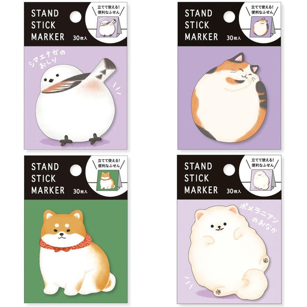 Mind Wave Sticky Notes Set of 4 - Long-tailed Tit Bird, Japanese Cat, Shiba Dog, Pomeranian Dog