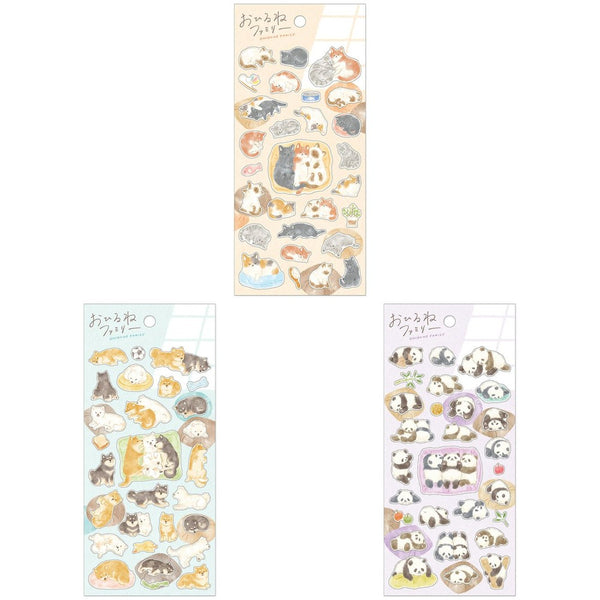 Mind Wave Sticker Sheet Set of 3 - Napping Kitten, Shiba & Panda