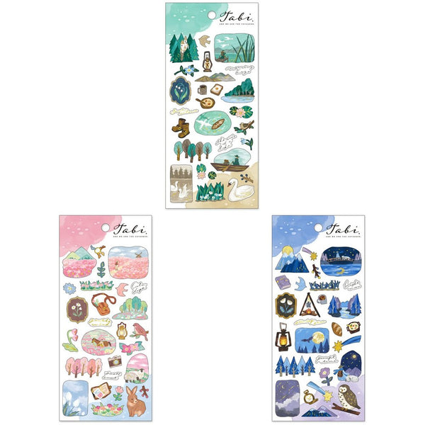 Mind Wave Sticker Sheet Set of 3 - Nature Countryside Blue Green, Pink & Blue