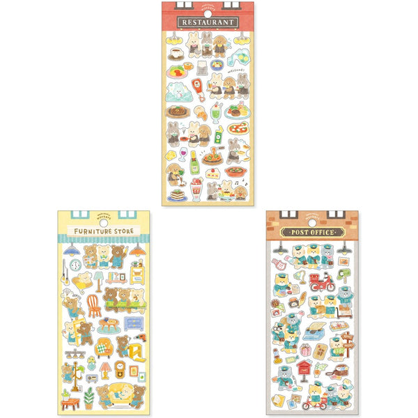 Mind Wave Sticker Sheet Set of 3 - Animal Character Workers Rabbit, Bear & Cat